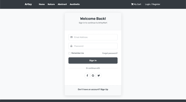 screenshot of "ArtsyMart