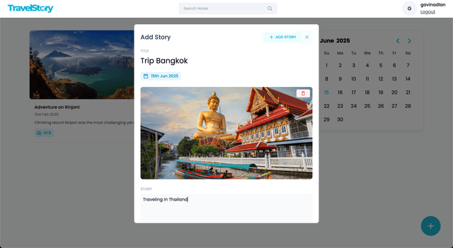 screenshot of "Travel Story App