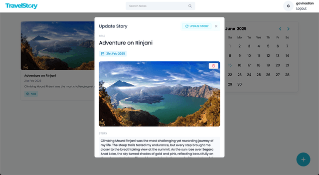 screenshot of "Travel Story App